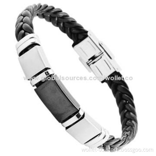 Braided Black Leather Men's Bracelet with Locking Stainless Steel Clasp, Fashion Men's Choice
